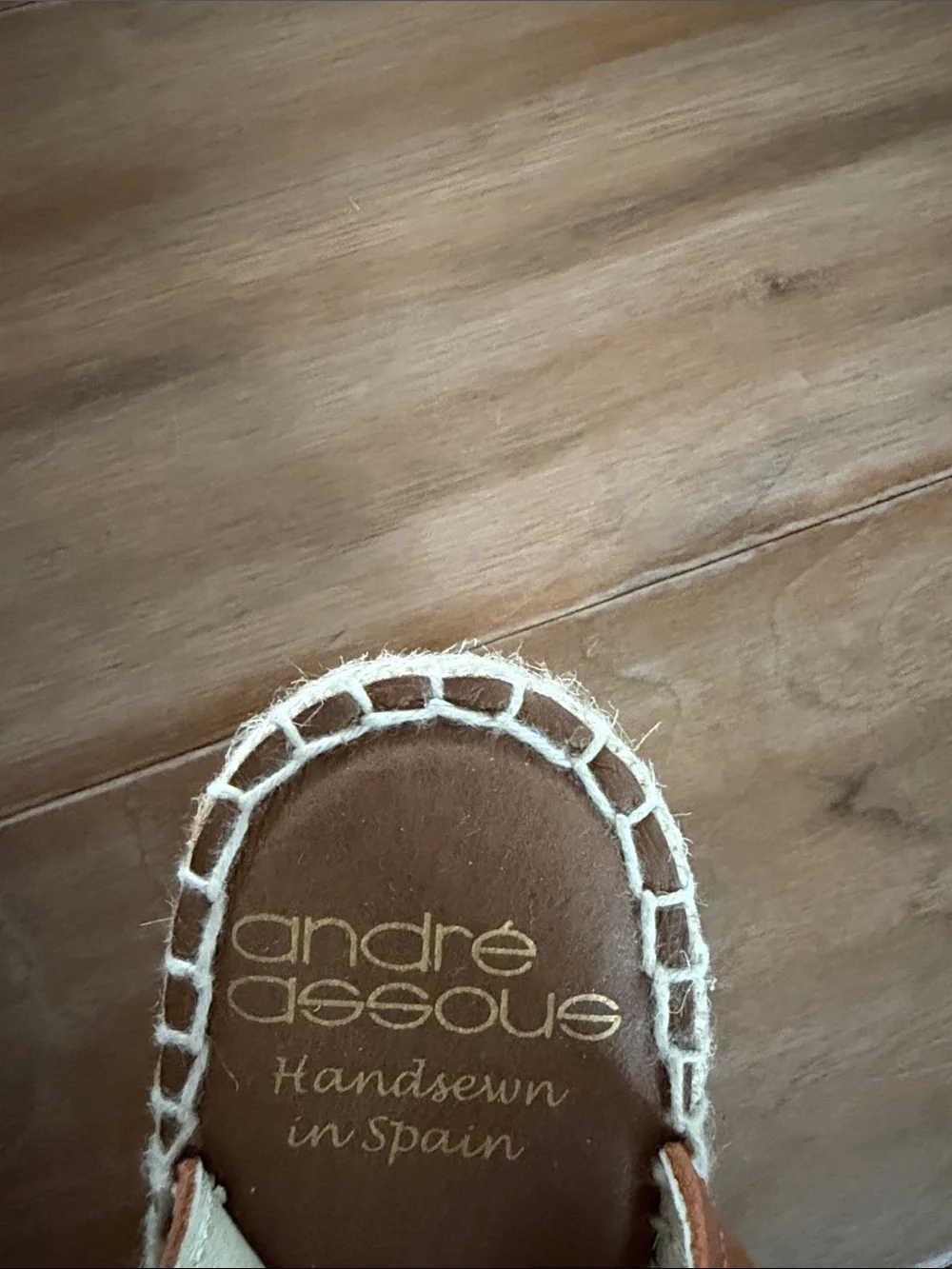 Andre Assous Brown Leather Espadrille Peep Toe Sandal 2” Wedge